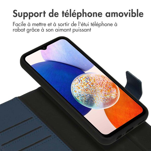 Accezz Étui de téléphone portefeuille en cuir de qualité supérieure 2 en 1 Samsung Galaxy A14 (5G/4G) - Bleu foncé