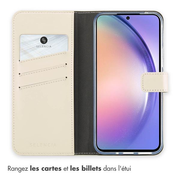 Selencia Étui portefeuille en cuir véritable Samsung Galaxy A54 (5G) - Greige
