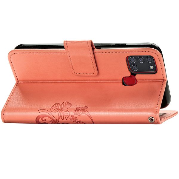 Etui de téléphone Fleurs de Trèfle Galaxy A21s - Orange