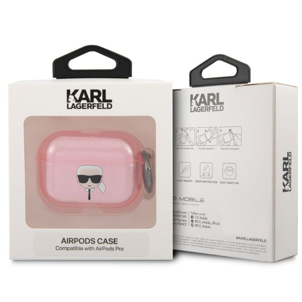 Karl Lagerfeld Karl's Head Silicone Glitter Case Apple AirPods Pro - Rose