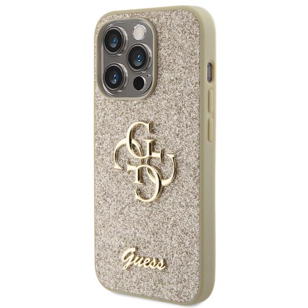 Guess Coque 4G Metal Logo Glitter iPhone 15 Pro - Dorée