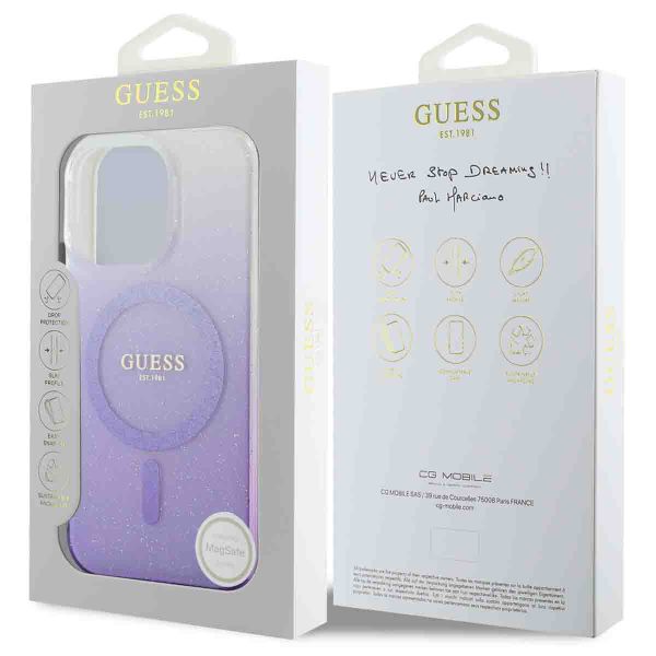 Guess Coque MagSafe IML Glitter Gradient Apple iPhone 16 Pro - Purple