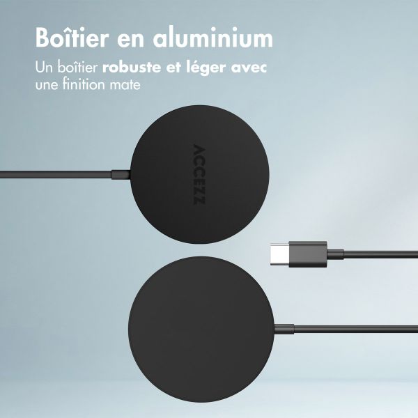Accezz Chargeur sans fil USB-C - Chargeur sans fil MagSafe et Qi2 - 1 mètres - Noir
