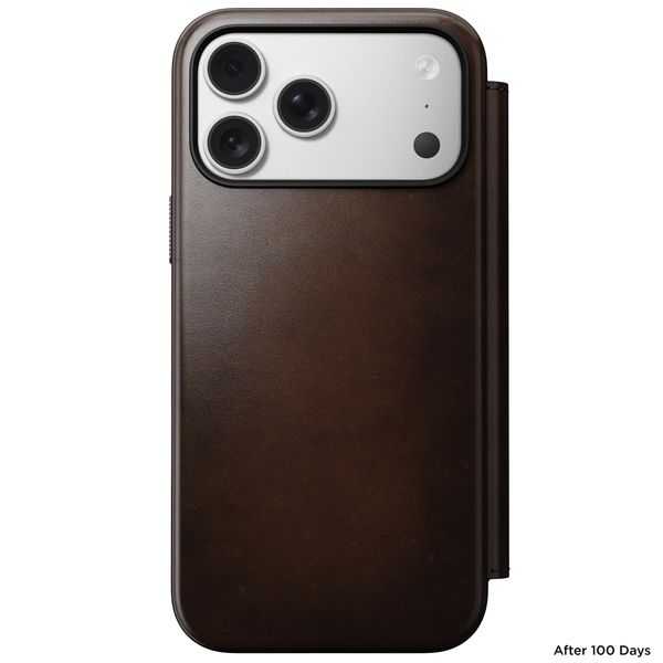Nomad Étui de style livre folio moderne en cuir Horween avec MagSafe Apple iPhone 17 Pro Max - Rustic Brown