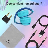 imoshion Casque pour enfants Bluetooth LED - Casque sans fil avec limiteur de décibels + Câble AUX - Cobalt Blue / Soft Blue