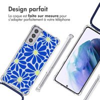 imoshion Coque Design avec cordon Samsung Galaxy S21 - Cobalt Blue Flowers Connect