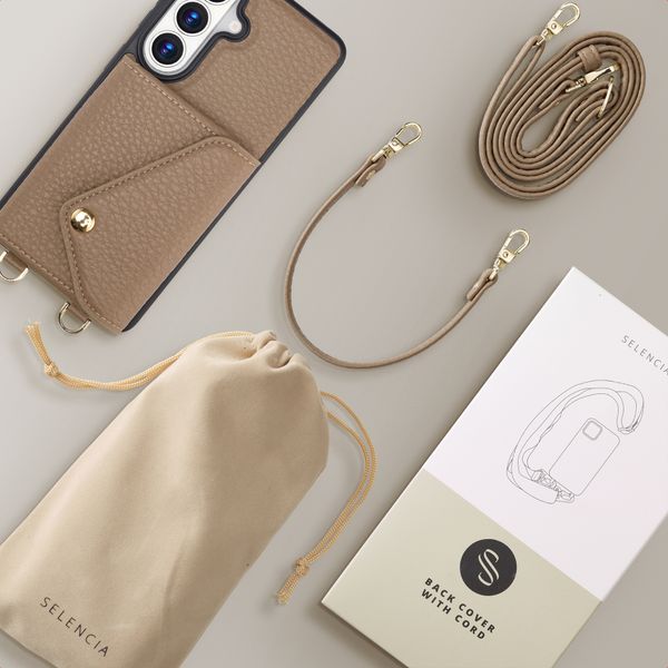 Selencia Coque de télephone Sera avec cordon et porte-cartes enveloppe Samsung Galaxy S26 - Taupe
