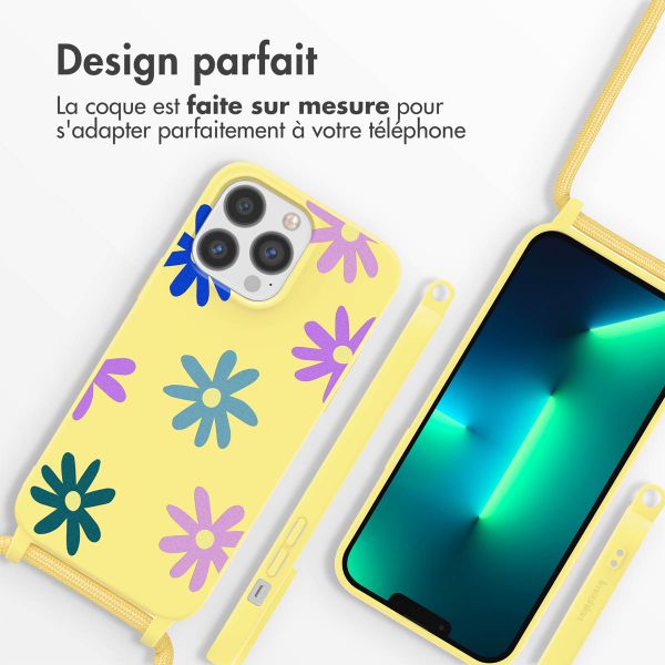 imoshion Coque design en silicone avec cordon Apple iPhone 13 Pro - Yellow Flower Distance