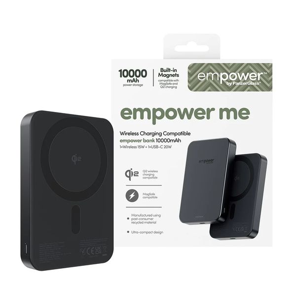 Empower by PanzerGlass Empower Bank Powerbank 10 000 mAh - Powerbank sans fil - MagSafe et Qi2 - Space Black