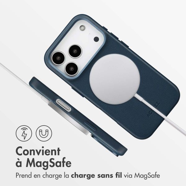 Accezz Coque arrière en cuir avec MagSafe Apple iPhone 17 Pro - Nightfall Blue