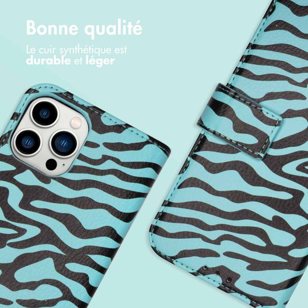 imoshion Étui de télephone portefeuille Design Apple iPhone 12 (Pro) - Black Blue Stripes