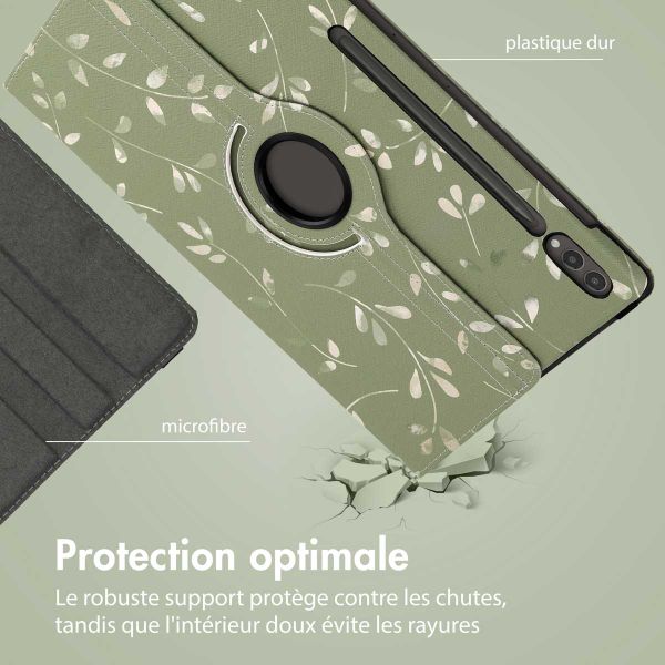 imoshion Coque tablette Design rotatif à 360° Samsung Galaxy Tab S10 Ultra / Tab S9 Ultra - Green Flowers