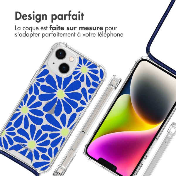 imoshion Coque Design avec cordon Apple iPhone 14 - Cobalt Blue Flowers Connect