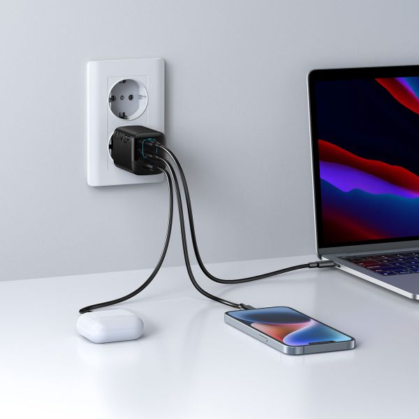 Anker Chargeur mural 336 | Chargeur rapide 67 Watt - USB-A + 2x USB-C - Noir