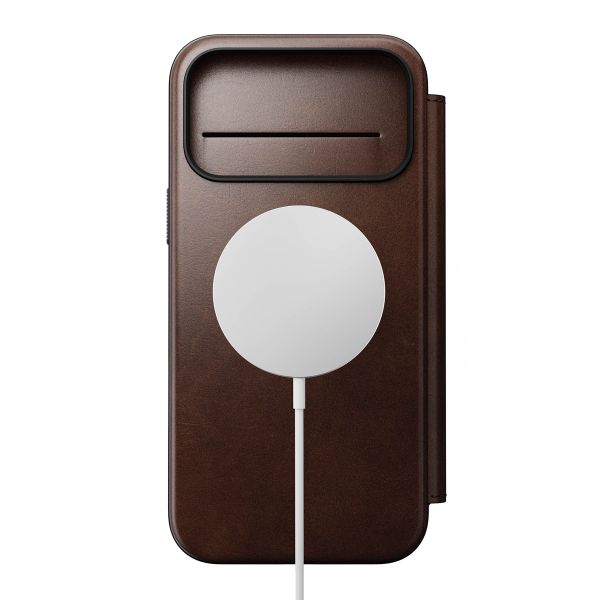 Nomad Étui de style livre folio moderne en cuir Horween avec MagSafe Apple iPhone 17 Pro Max - Rustic Brown