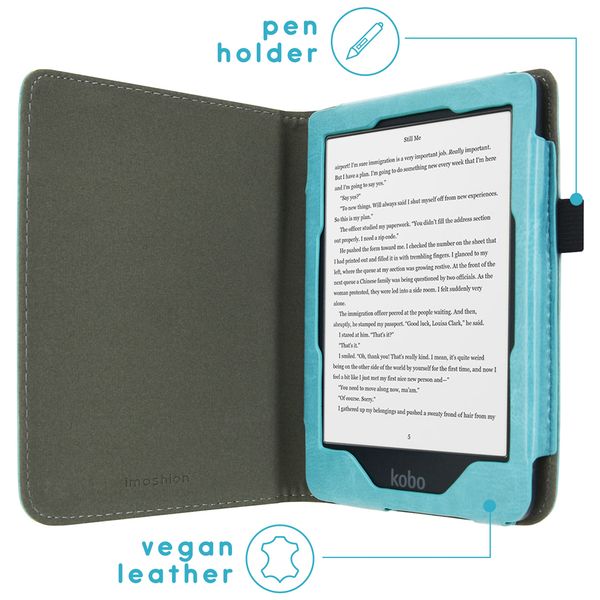 imoshion Étui de liseuse portefeuille en cuir végan Kobo Clara HD - Bleu clair
