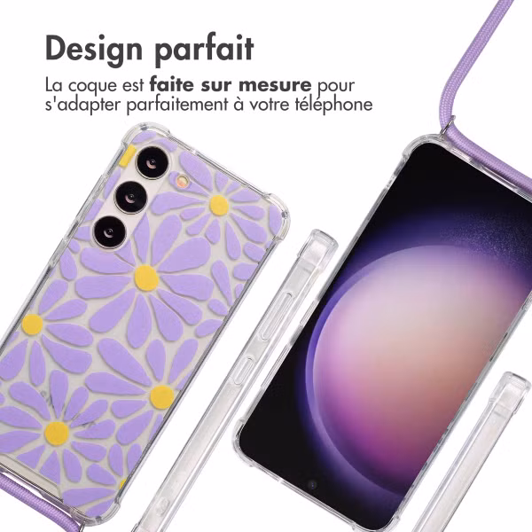 imoshion Coque Design avec cordon Samsung Galaxy S23 - Tropical Violet Flowers Connect