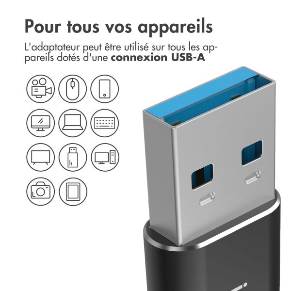 imoshion 2x Adaptateur USB-A 3.1 (mâle) vers USB-C (femelle) - OTG - Noir