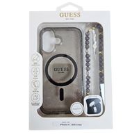 Guess MagSafe IML Glitter Case avec beads strap Apple iPhone 16 - Noir