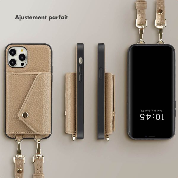 Selencia Coque à cordon avec porte-cartes enveloppe Sera iPhone 12 (Pro) - Beige