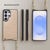 Selencia Coque de télephone Nova Croco avec cordon et porte-cartes Samsung Galaxy S26 Ultra - Beige