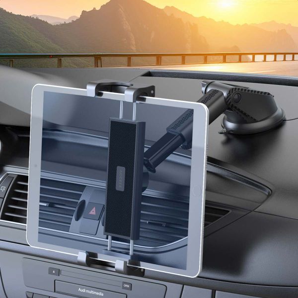 Accezz Support de tablette pour voiture - Tableau de bord et pare-brise - Réglable - Universel - Noir