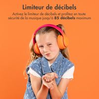 imoshion Casque sans fil pour enfants LED Light - Limiteur de décibels - Avec câble AUX - Hot Pink / Apricot Orange Crush