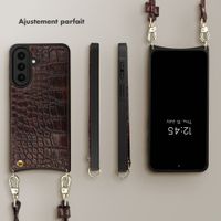 Selencia Coque de télephone Nova Croco avec cordon et porte-cartes Samsung Galaxy A57 (5G) - Choco Brown