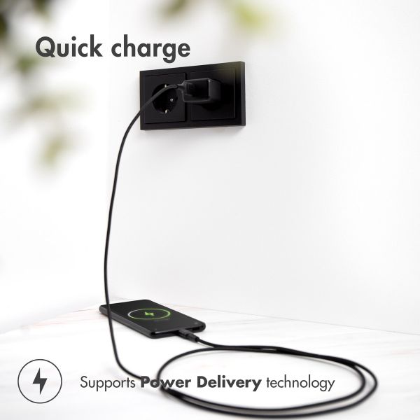 imoshion Chargeur Mural avec câble USB-C vers USB-C - Chargeur - Textile tissé - 20 Watt - 1,5 mètres - Noir