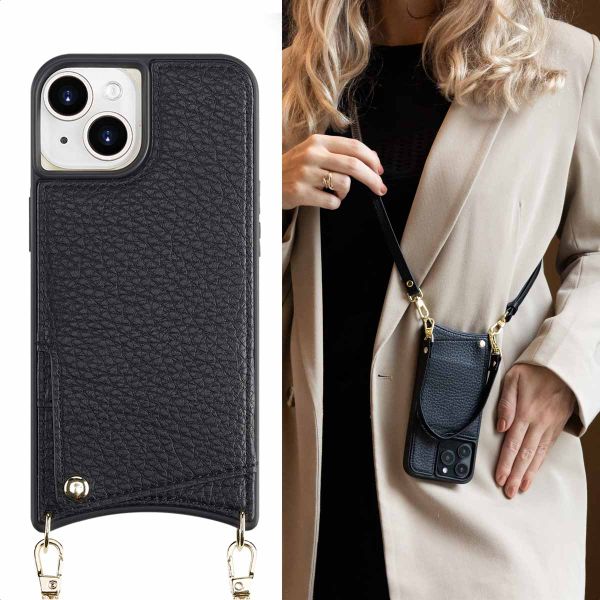 Selencia Coque arrière avec cordon et porte-cartes Nova iPhone 15 - Noir