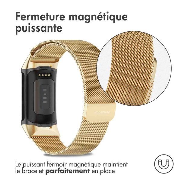 imoshion Bracelet magnétique milanais le Fitbit Charge 5 / Charge 6 - Taille M - Dorée