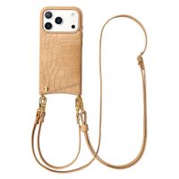 Selencia Coque de télephone Nova Croco avec cordon et porte-cartes Apple iPhone 17 Pro - Toasted Almond
