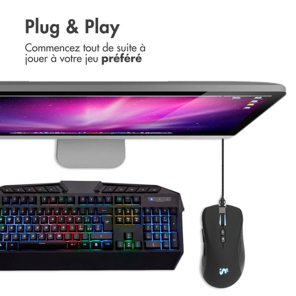 imoshion Souris de jeu avec lumières RGB - Souris de jeu filaire avec connexion USB-A - Noir