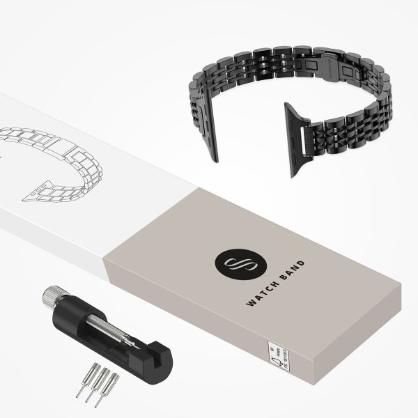 Selencia Bracelet en acier slim style Jubilee Apple Watch Series 1 t/m 9 / SE (38/40/41 mm) | Series 10 / 11 (42 mm) - Noir