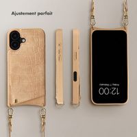Selencia Coque de télephone Nova Croco avec cordon et porte-cartes Apple iPhone 16 - Toasted Almond