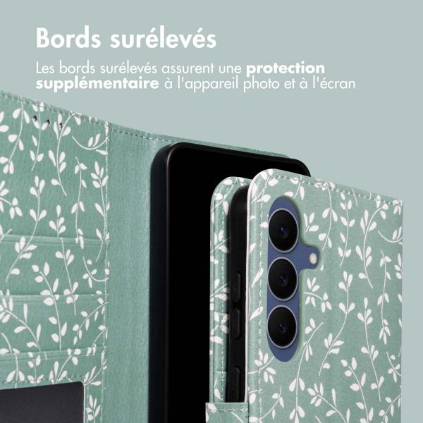 imoshion Étui de télephone portefeuille Design Samsung Galaxy S25 FE - Smoke Green Flowers