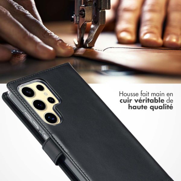 Selencia Étui portefeuille en cuir véritable Samsung Galaxy S25 Ultra - Noir