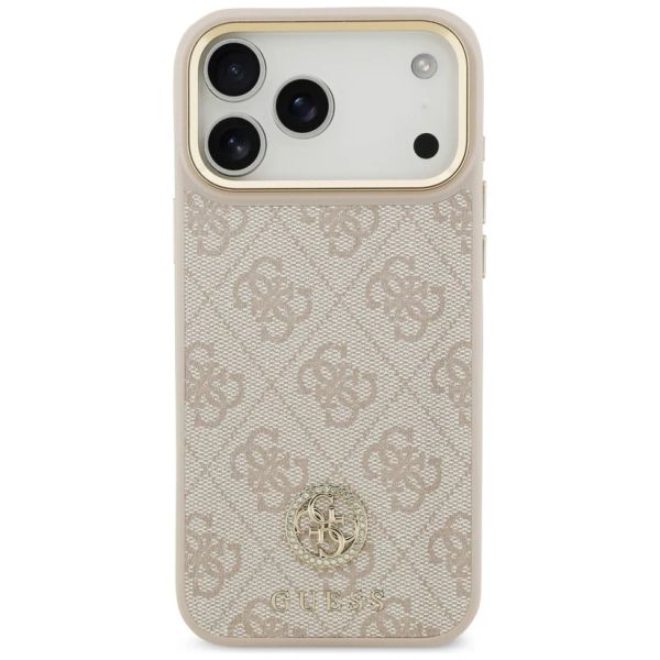Guess Coque arrière en cuir avec logo Strass classique et MagSafe Apple iPhone 17 Pro Max - Rose