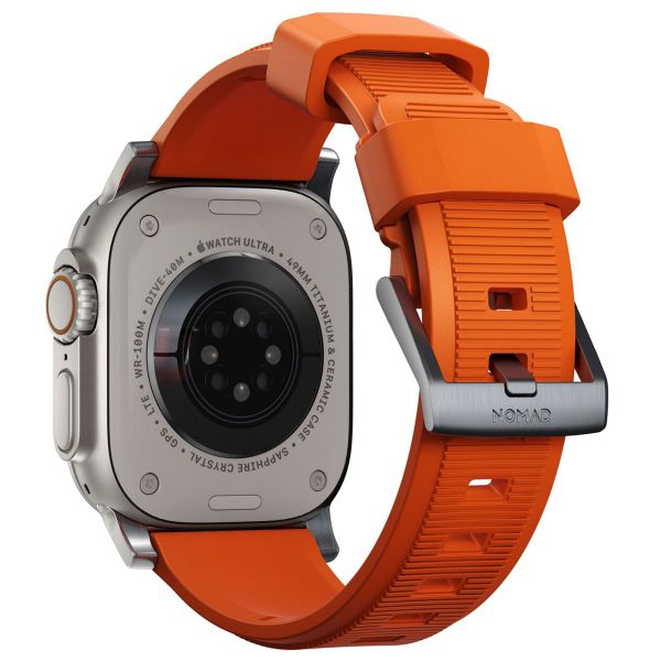 Nomad Bracelet robuste FKM Apple Watch Series 1 á 10 / SE / Ultra (2) (44/45/46/49 mm) - Argent/Orange