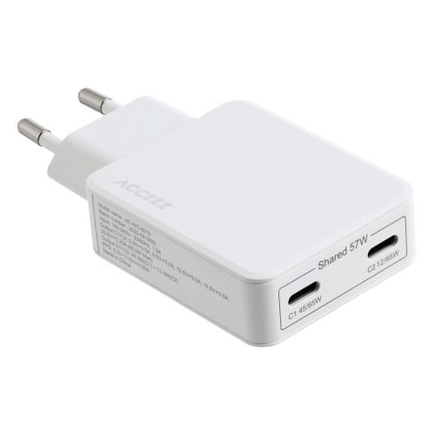 Accezz Chargeur GaN Ultra Slim - 2x USB-C - 65 W - Blanc