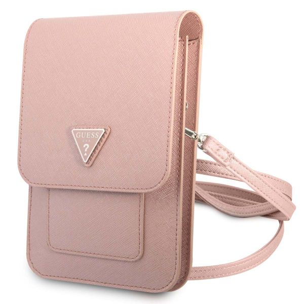 Guess Sac téléphone Saffiano Triangle - Convient aux smartphones jusqu'à 7 pouces - Rose