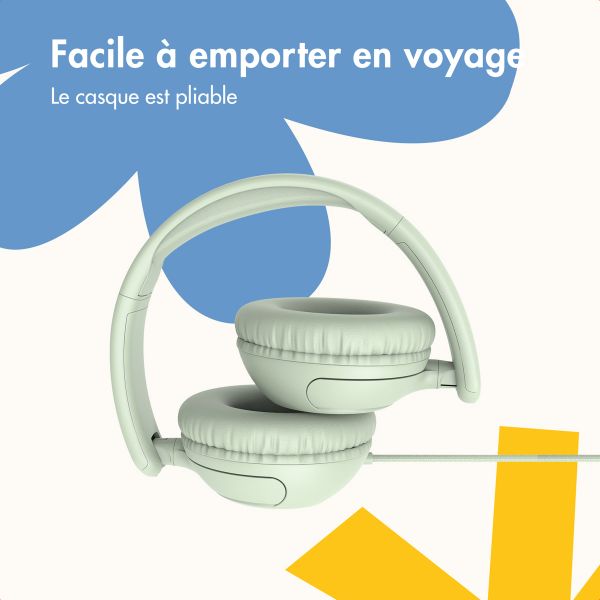 imoshion Casque filaires pour enfants - Câble AUX - Limiteur de décibels - Mint Green