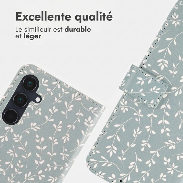 imoshion Étui de télephone portefeuille Design Samsung Galaxy A55 - Smoke Green Flowers