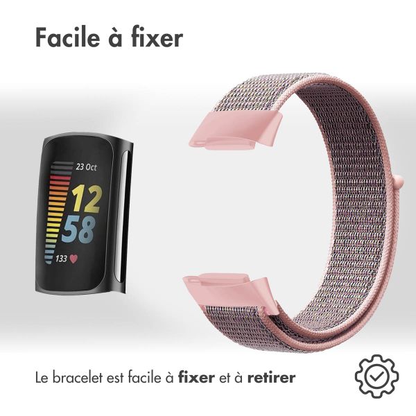 imoshion Bracelet en nylon le Fitbit Charge 5 / Charge 6 - Taille L - Rose