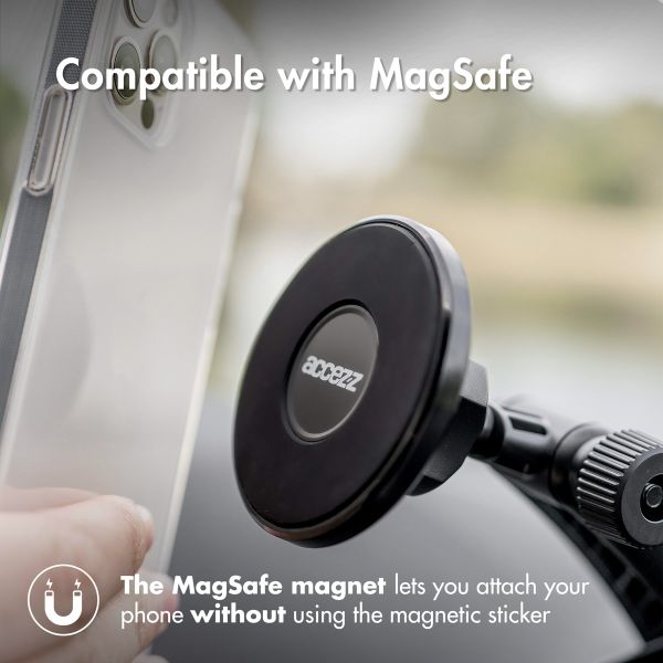 Accezz Support de téléphone pour voiture - MagSafe - Tableau de bord et pare-brise - Magnétique - Noir