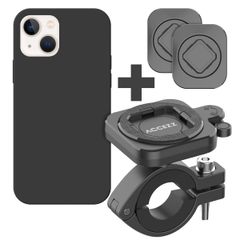 Accezz EasyLock Support de téléphone pour vélo - Avec coque Apple iPhone 14 - Aluminium - Rotation à 360 degrés - Noir
