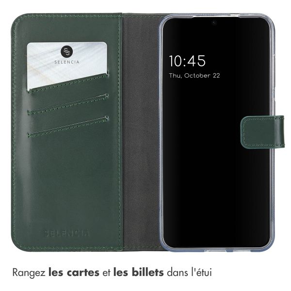 Selencia Étui de téléphone portefeuille en cuir véritable Samsung Galaxy S25 - Vert