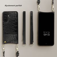 Selencia Coque de télephone Nova Croco avec cordon et porte-cartes Samsung Galaxy A37 (5G) - Noir