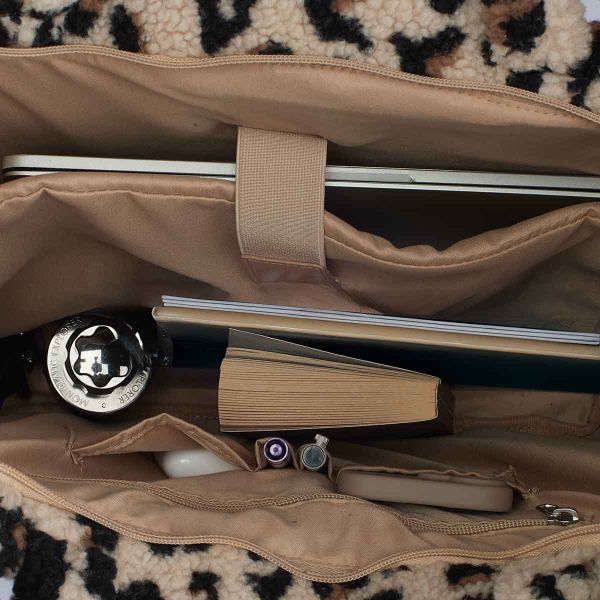 Selencia Sac Fourre-tout Zaya - Teddy Sac Ordinateur 16 pouces - Léopard