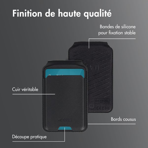 Accezz Portefeuille en cuir magnétique avec support - Compatible avec Apple Find My - Onyx Black